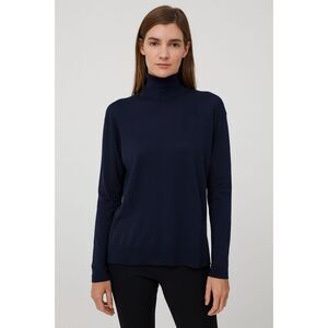 SAINT ART Carla Merino Wool Turtleneck Sweater Navy Blue Medium